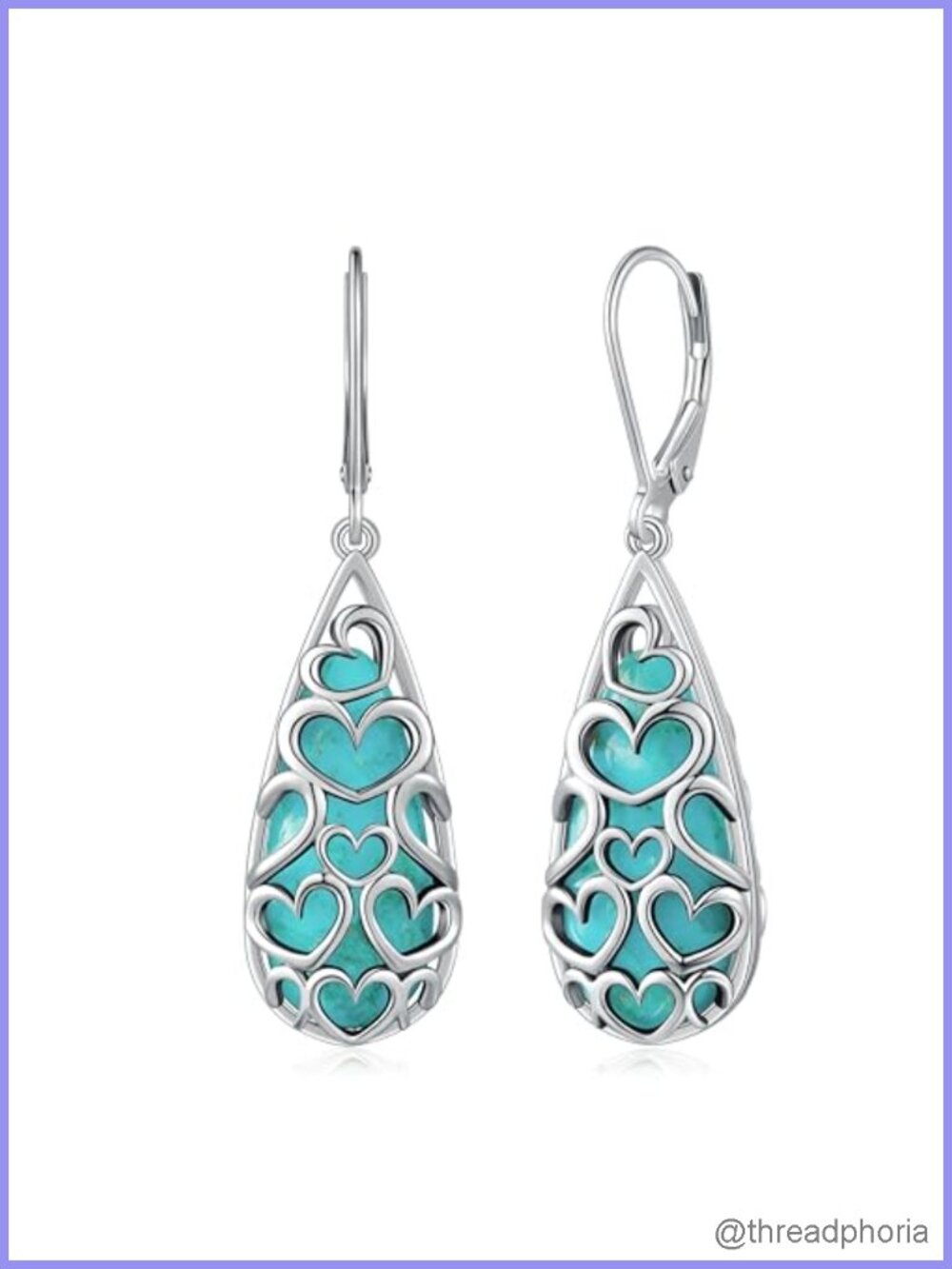 Sterling Silver Turquoise Dangle Earrings Leverback Women's